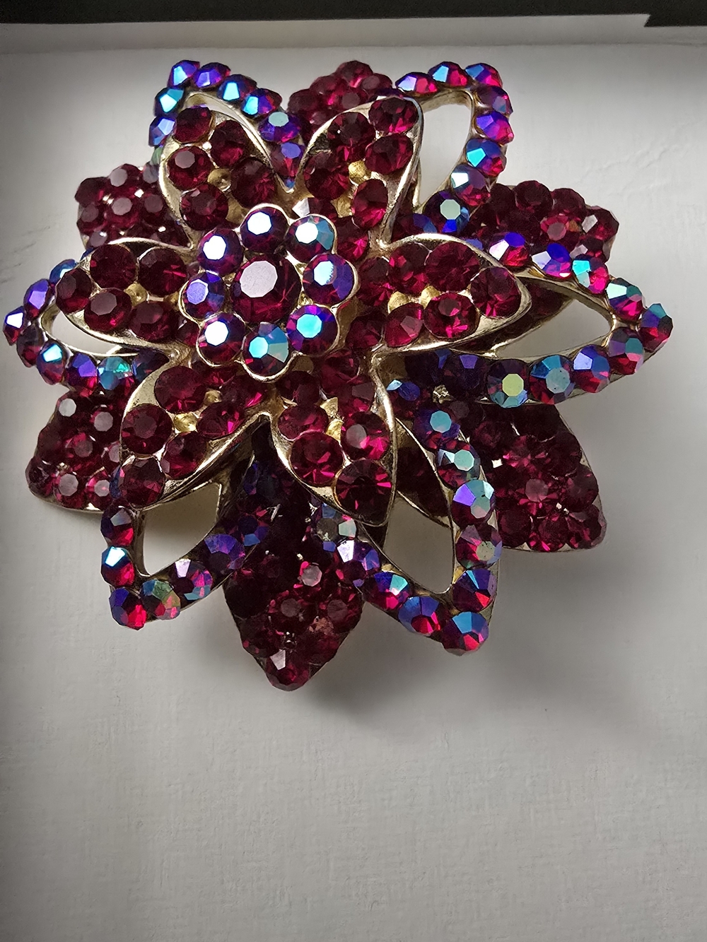 Gold-Tone Floral Adjustable Ring with Fuchsia Crystal Accents